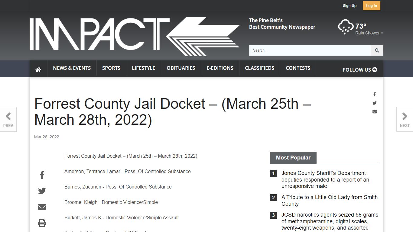 Forrest County Jail Docket – (March 25th – March 28th, 2022)